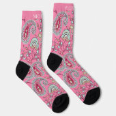 Aangepaste roze blauw wit paisley patroon sokken (Rechts)