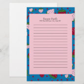 Aangepaste roze blauwe aardbei briefpapier (Voorkant / Achterkant)