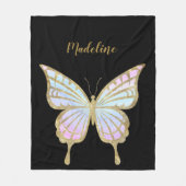 Aangepaste roze, blauwe en goudvlinder fleece deken (Voorkant)