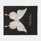 Aangepaste roze, blauwe en goudvlinder fleece deken (Voorkant (Horizontaal))