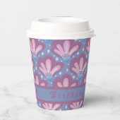 Aangepaste Roze Blauwe Waterverf Bloemen Papieren Bekers (Achterkant)