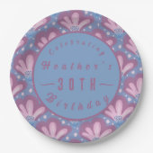 Aangepaste Roze Blauwe Waterverf Bloemen Papieren Bordje (Voorkant)