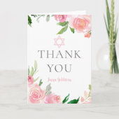Aangepaste Roze Bloemen Bat Mitzvah Partij Joods Bedankkaart (Voorkant)