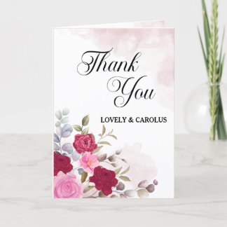 Aangepaste roze bloemen bruiloft bedankkaart