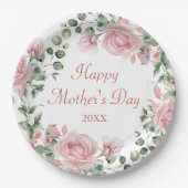 Aangepaste Roze Bloemen Gelukkige Moederdag Papieren Bordje (Voorkant)