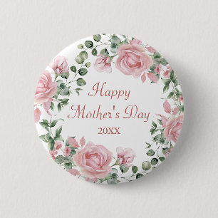 Aangepaste Roze Bloemen Gelukkige Moederdag Ronde Button 5,7 Cm