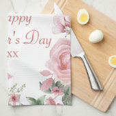Aangepaste Roze Bloemen Gelukkige Moederdag Theedoek (Quarter Fold)