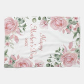 Aangepaste Roze Bloemen Gelukkige Moederdag Theedoek (Horizontaal)