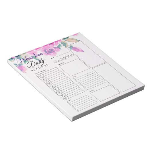 Aangepaste roze bloemen gepersonaliseerde dagelijk notitieblok (Schuin)