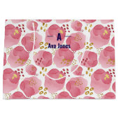 Aangepaste Roze Bloemen Gift Bag – gepersonaliseer Groot Cadeauzakje (Voorkant)