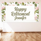 Aangepaste Roze Bloemen Greenery Happy Retirement Spandoek