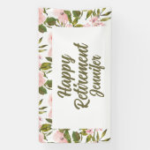 Aangepaste Roze Bloemen Greenery Happy Retirement  Spandoek (Verticaal)