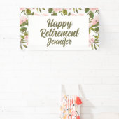 Aangepaste Roze Bloemen Greenery Happy Retirement  Spandoek (Insitu)