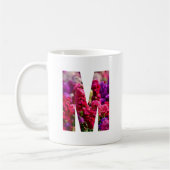 Aangepaste Roze Bloemen M Initiaal en Naam Mok (Links)