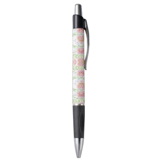 Aangepaste Roze Bloemen met Naam Pen (Achterkant (Verticaal))