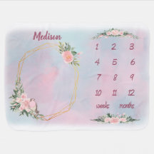 Aangepaste Roze Bloemen Milestone Baby Deken