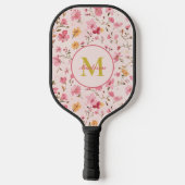 Aangepaste Roze Bloemen Monogram Pickleball Paddle (Achterkant)