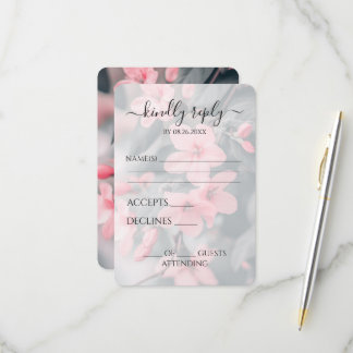 Aangepaste Roze Bloemen Mooie Trouwdag RSVP Kaartje