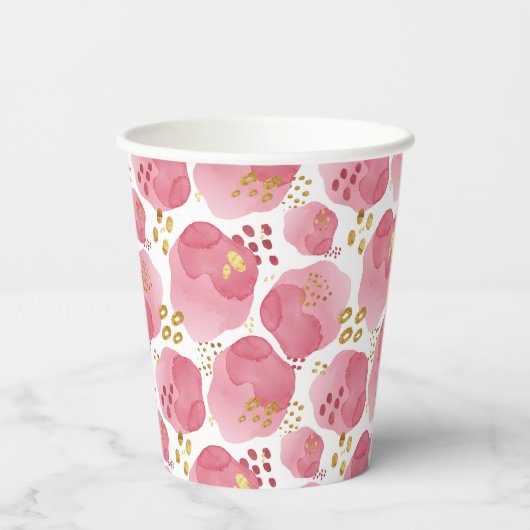 Aangepaste Roze Bloemen Papieren Kopjes – Blush Wa Papieren Bekers (Achterkant)