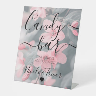 Aangepaste Roze Bloemen Turquoise Kalligrafie Cand Reclamebord Met Voetstuk