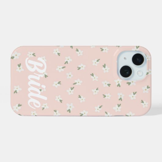 Aangepaste roze bloemenbruid telefoonhoesje iPhone 15 case (Achterkant horizontaal)