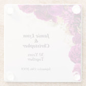 Aangepaste roze bloemenbruiloft Jubileum Glazen Onderzetter (Achterkant)