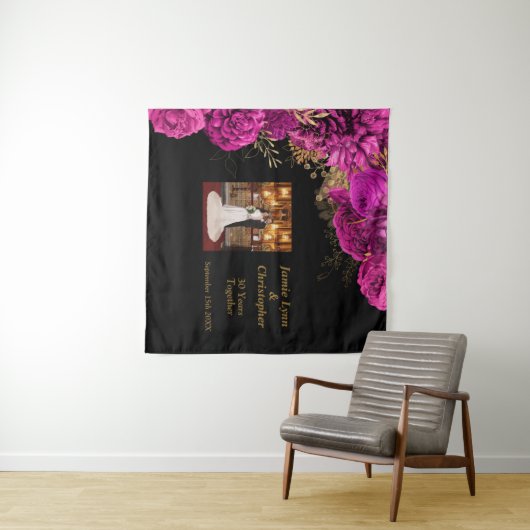 Aangepaste roze bloemenbruiloft Jubileum tapijt Wandkleed (In Situ (horizontaal))