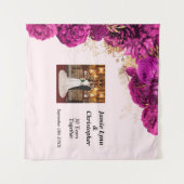 Aangepaste roze bloemenbruiloft Jubileum tapijt Wandkleed (Voorkant (horizontaal))