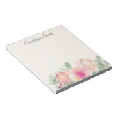 Aangepaste Roze Bloemige Groene Elegante Script Notitieblok (Schuin)