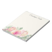 Aangepaste Roze Bloemige Groene Elegante Script Notitieblok (Linkerzijde)