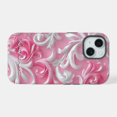 Aangepaste Roze Bloemige iPhone Hoes| Roze & Wit 15 Case (Achterkant horizontaal)