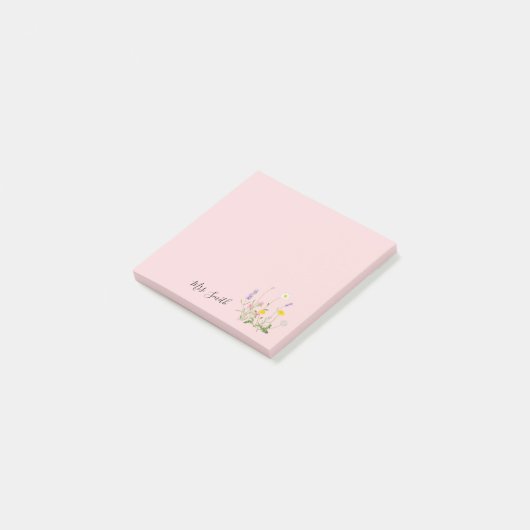 Aangepaste roze bloemige monogram post-it® notes (Schuin)