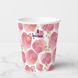 Aangepaste Roze Bloemige Papieren Bekers – Blush W