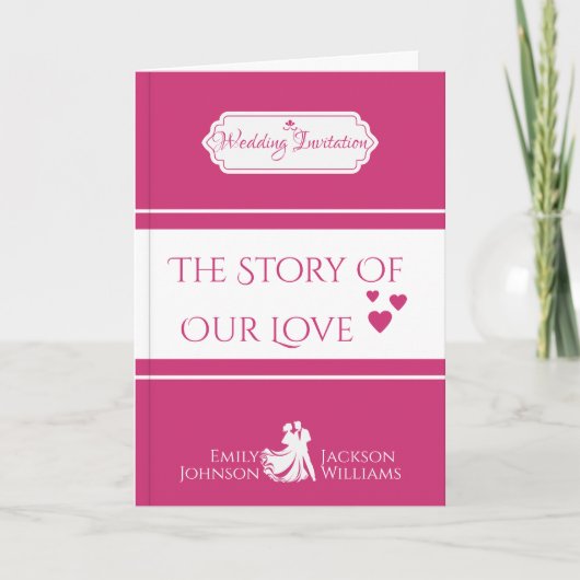Aangepaste Roze Boek - Thema bruiloft uitnodiging (Voorkant)