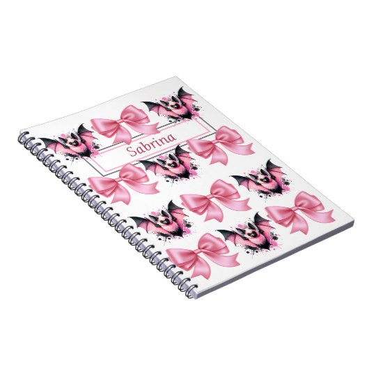 Aangepaste Roze Bogen & Vleermuizen Coquette Hallo Notitieboek (Rechterzijde)