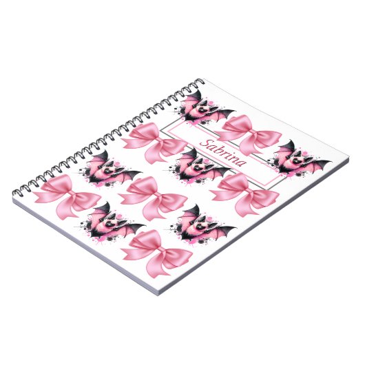 Aangepaste Roze Bogen & Vleermuizen Coquette Hallo Notitieboek (Linkerzijde)