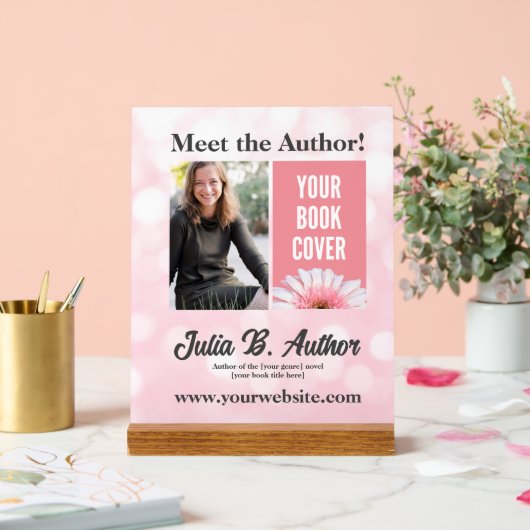 Aangepaste Roze Bokeh Auteur Boek Ondertekentafel Acryl Bord (Huwelijk)