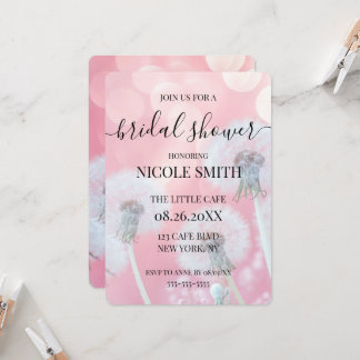 Aangepaste Roze Bokeh Paardenbloemen Bruidsdouche Kaart