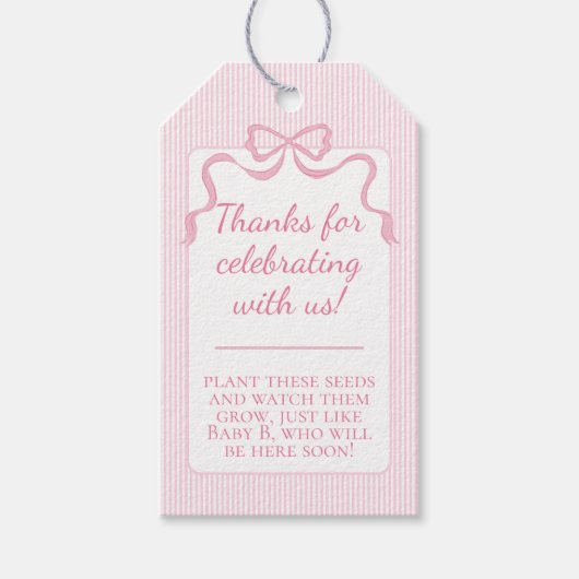 Aangepaste Roze Bow Baby shower Label, Roze Lint Cadeaulabel (Voorkant)