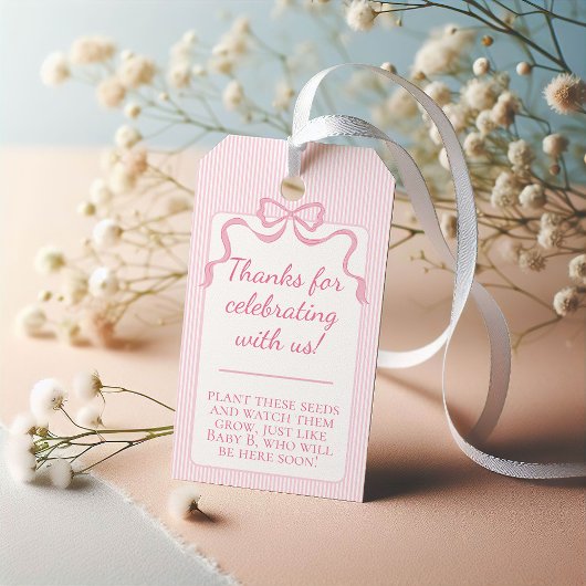 Aangepaste Roze Bow Baby shower Label, Roze Lint Cadeaulabel