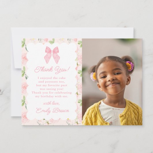 Aangepaste Roze Bow Bloemen Coquette Esthetische F Bedankkaart (Voorkant)