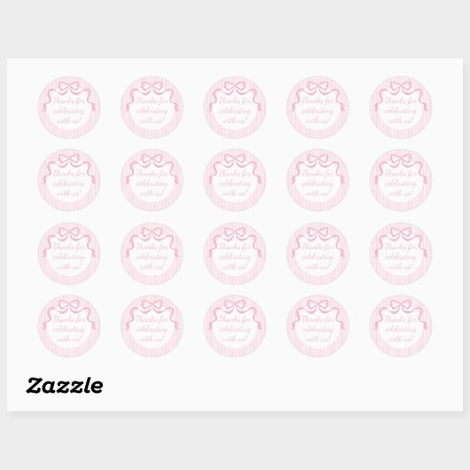 Aangepaste Roze Bow, Roze Lint Ronde Sticker (Vel)