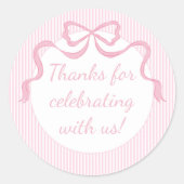 Aangepaste Roze Bow, Roze Lint Ronde Sticker (Voorkant)