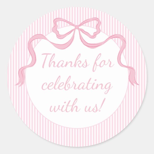 Aangepaste Roze Bow, Roze Lint Ronde Sticker (Voorkant)