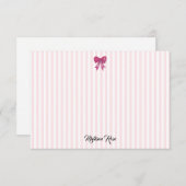 Aangepaste Roze Bow Roze Stripe Preppy Bedankkaart (Voorkant / Achterkant)