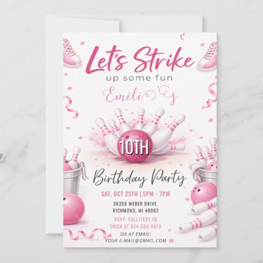 Aangepaste Roze bowling Verjaardag Kaart (Voorkant)