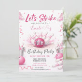 Aangepaste Roze bowling Verjaardag Kaart (Staand voorkant)