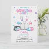 Aangepaste Roze Bowling Verjaardagsfeestje Kaart (Staand voorkant)