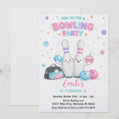 Aangepaste Roze Bowling Verjaardagsfeestje Kaart (Voorkant / Achterkant)