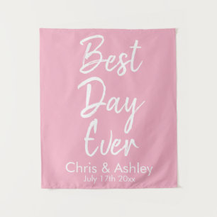 Aangepaste roze bruiloft achtergrond Beste dag ooi Wandkleed